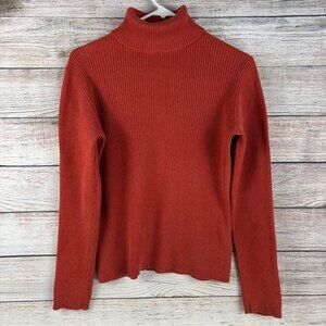 Vintage Old Navy Turtleneck Sweater Burnt Orange Ribbed Women's Large